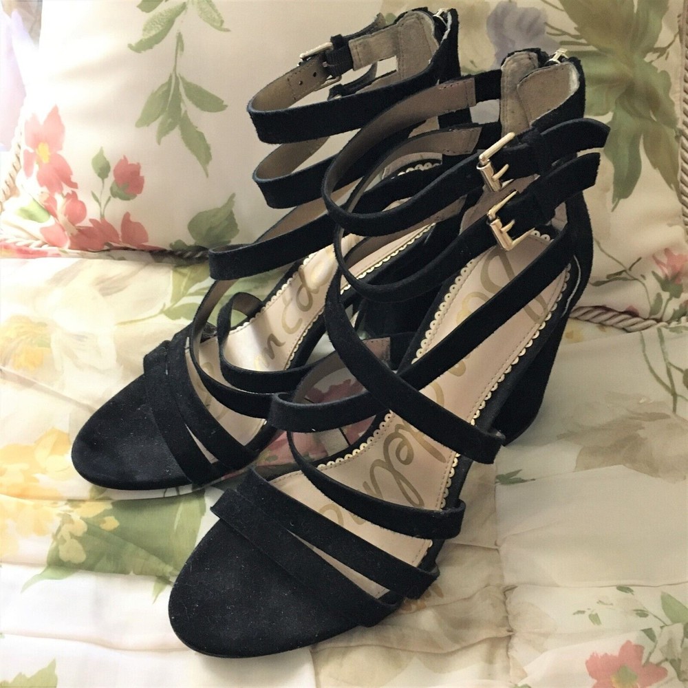 Sam Edelman Black Suede Yema Strappy Sandal Heels Size 9.5